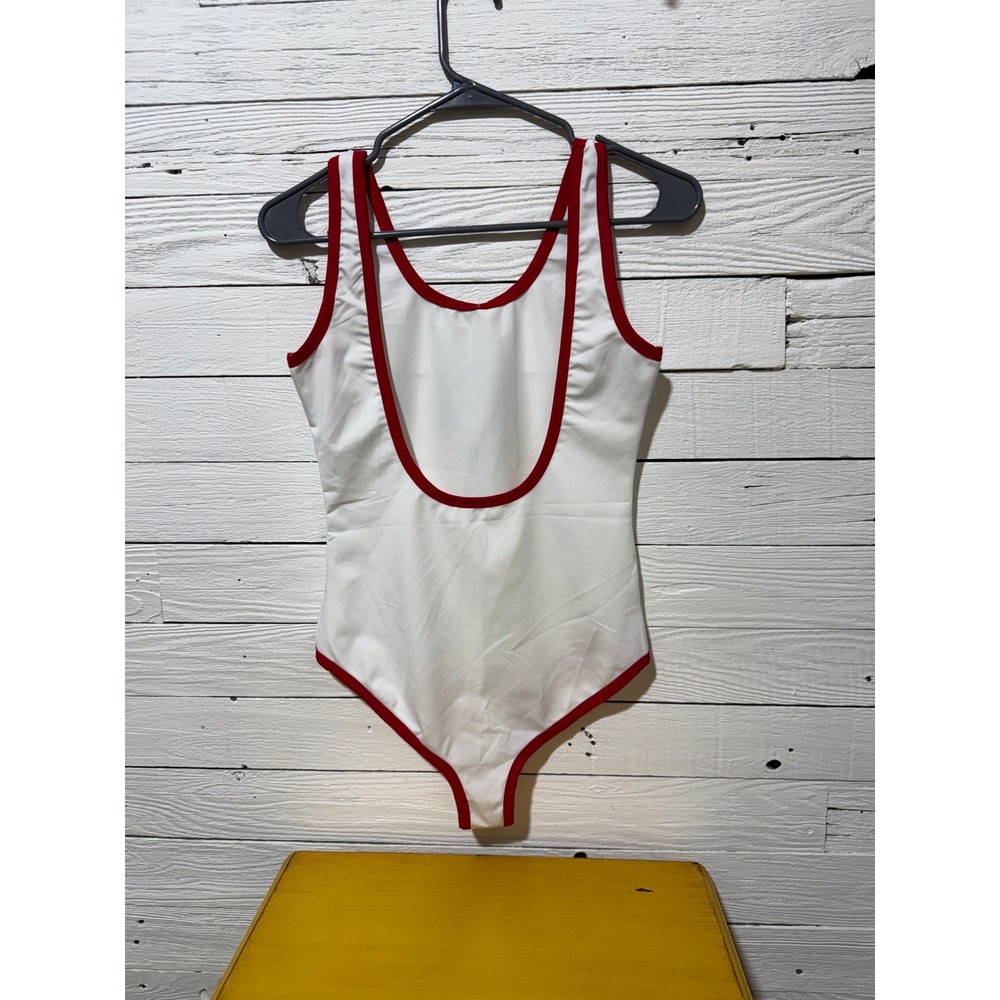 CUPSHE White Red Ringer Bodysuit Scoop Neck Low Back Medium CAA13C4E001CE - Picture 5 of 5
